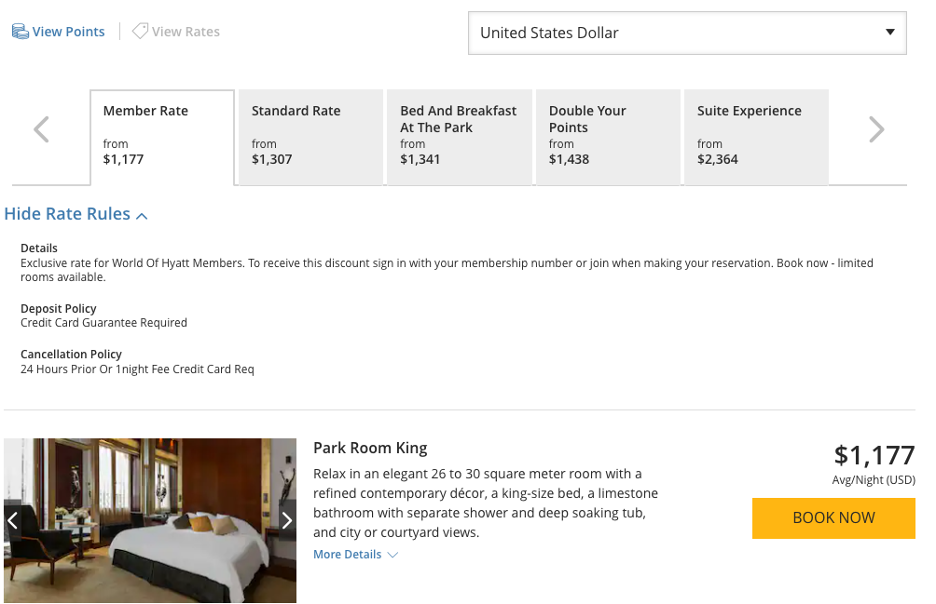 Park Hyatt Paris Vendome price for a random date in October 2022