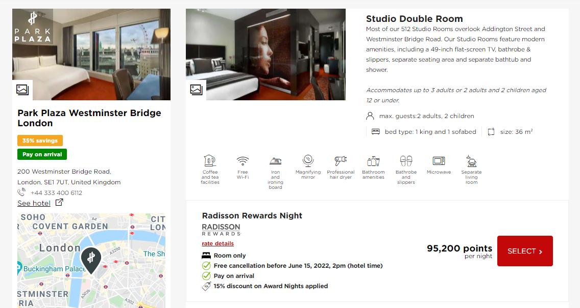 Radisson award booking