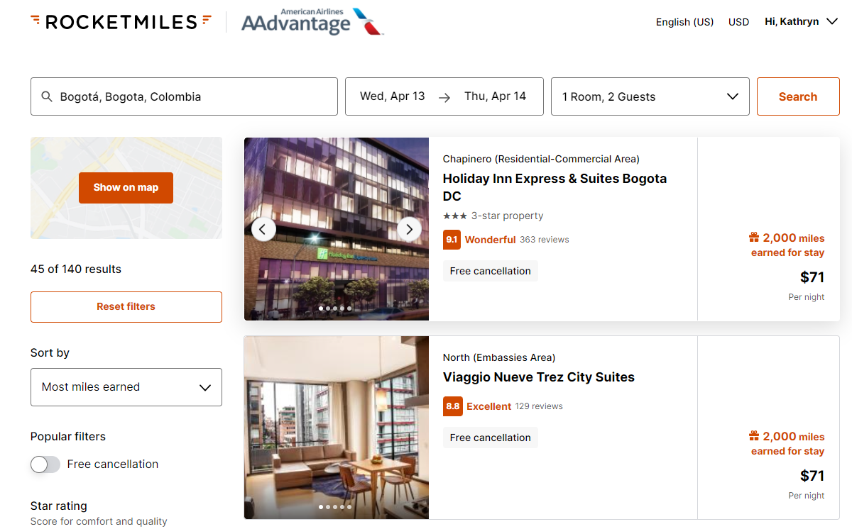 Sorting Rocketmiles search results