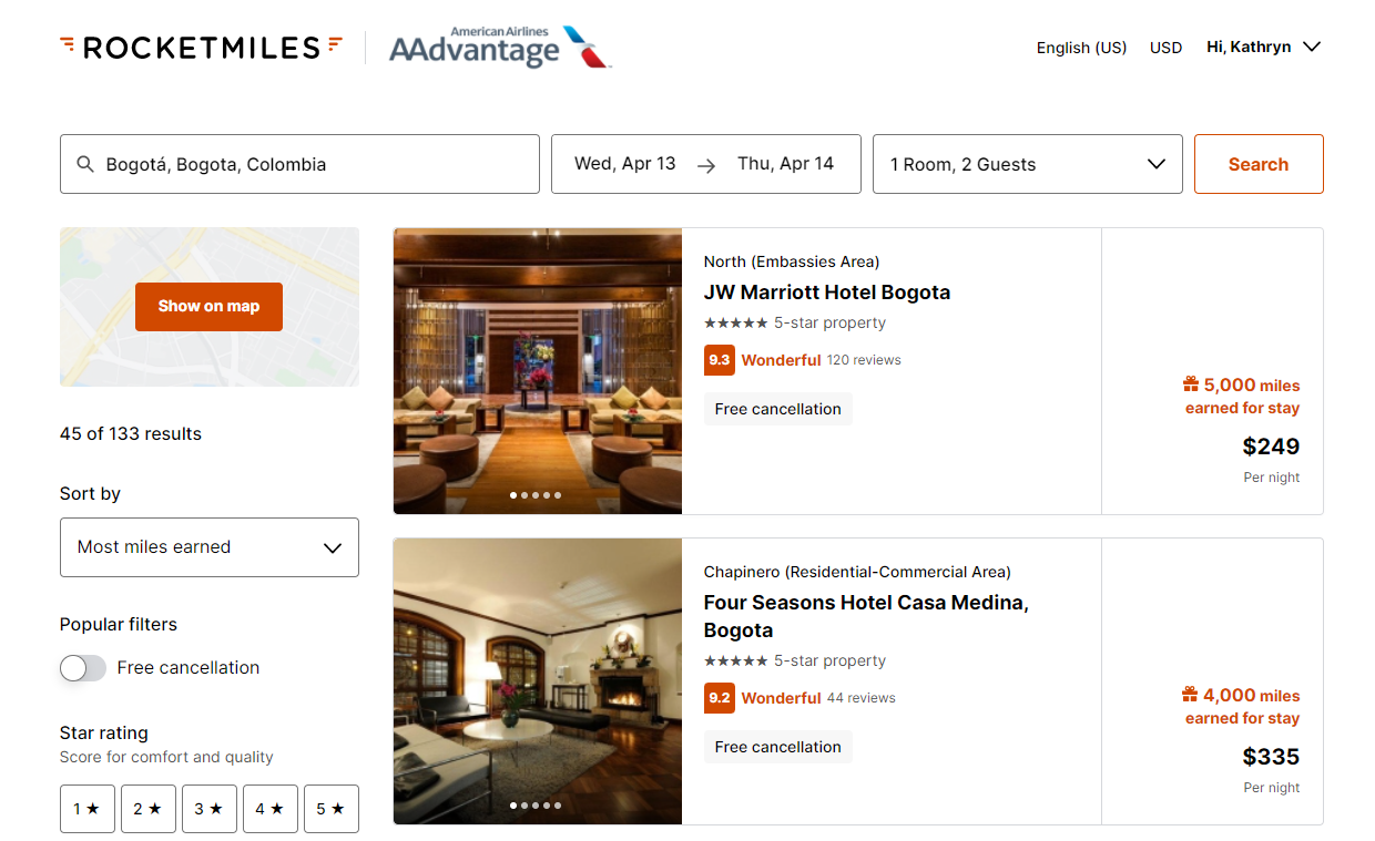 Sorting Rocketmiles search results