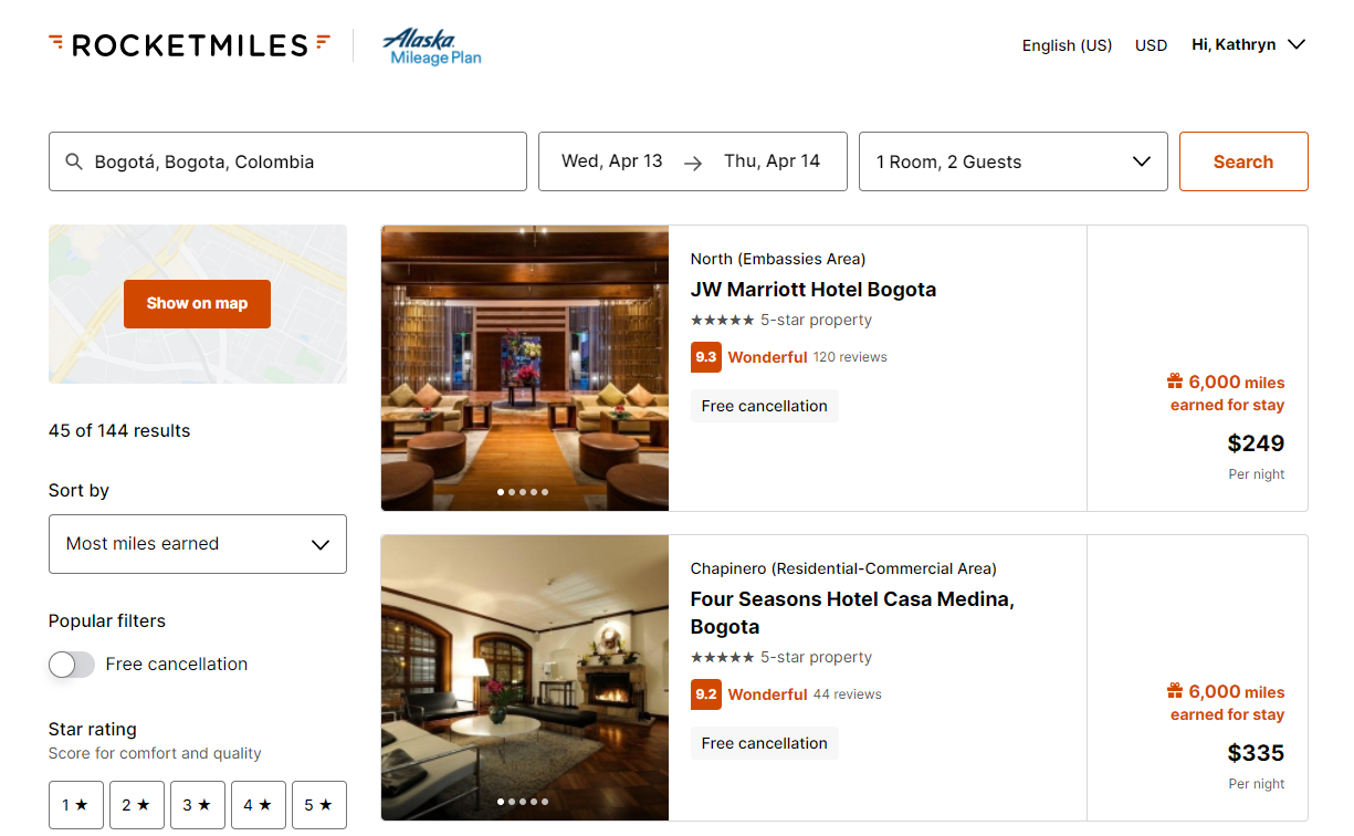 Sorting Rocketmiles search results