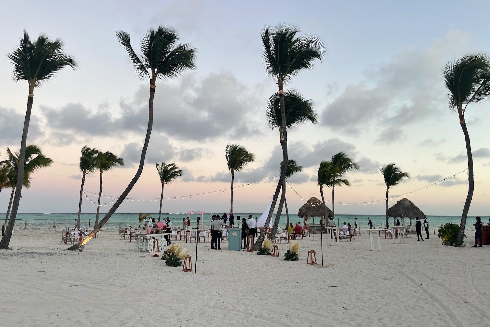 beach with party set up