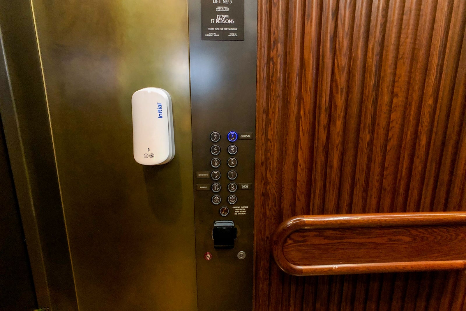 Hotel elevator interior.