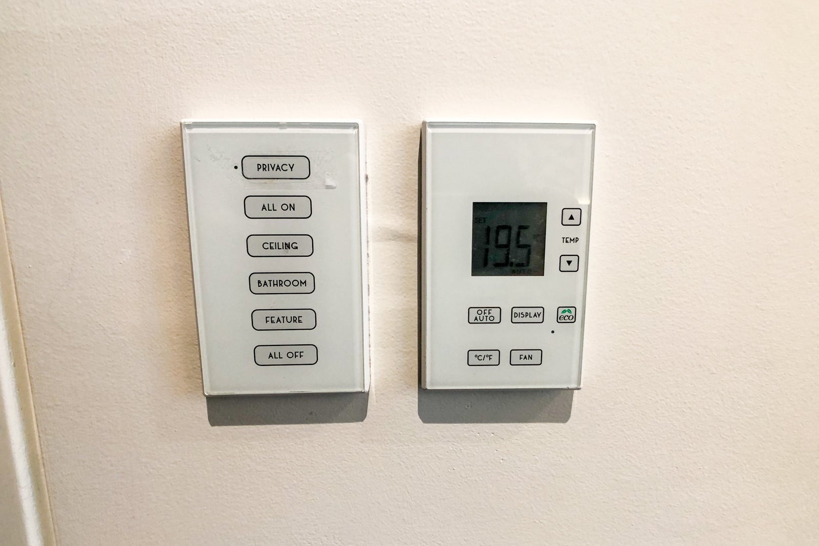 Hotel room controls.