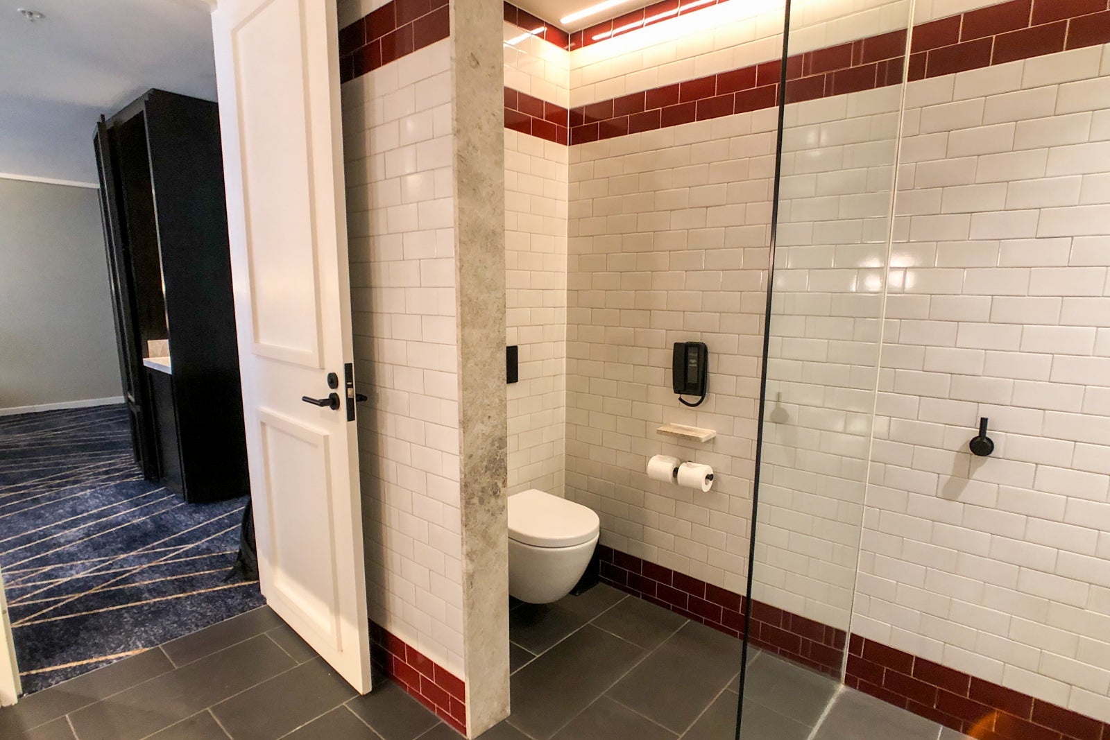 Hotel room bathroom.