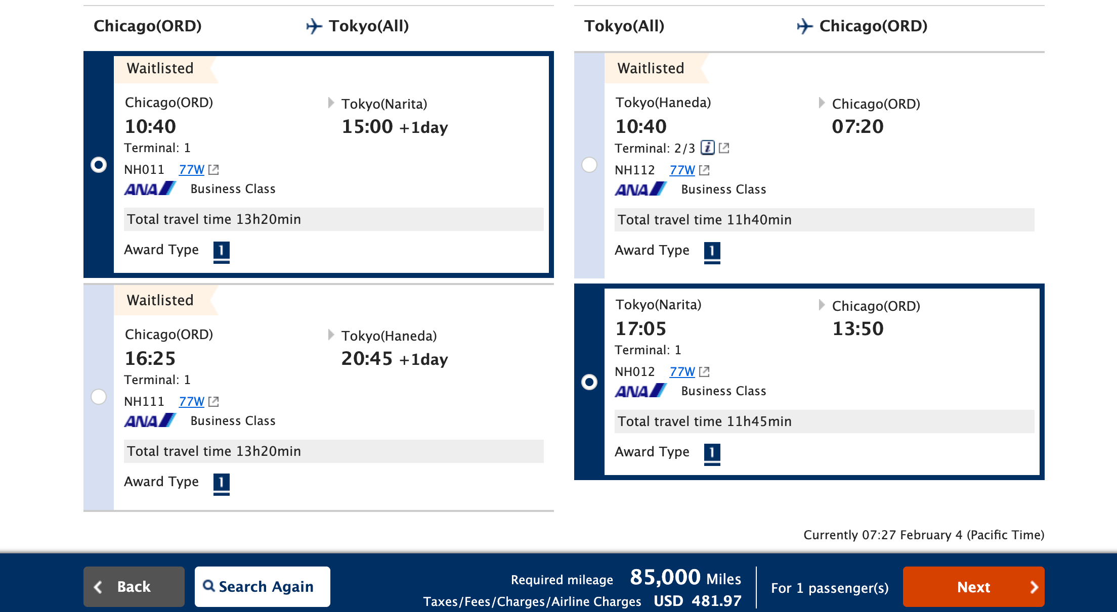 ANA award fuel surcharges