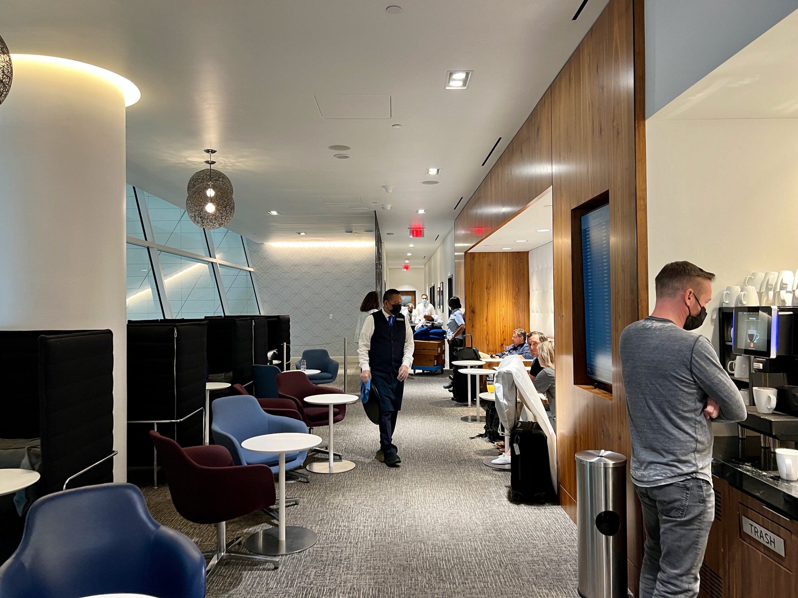 Amex lounge hallway with seating