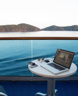 laptop on cruise ship balcony