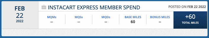 Delta Instacart Earnings in SkyMiles account