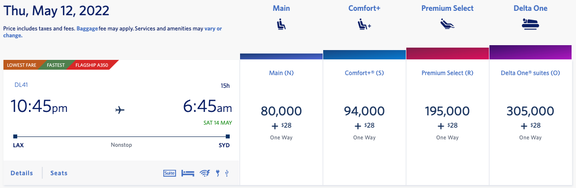 Delta SkyMiles award ticket from LAX to SYD