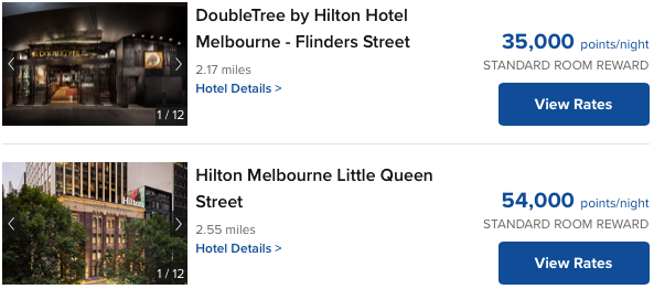 Hilton award pricing in Melbourne this March