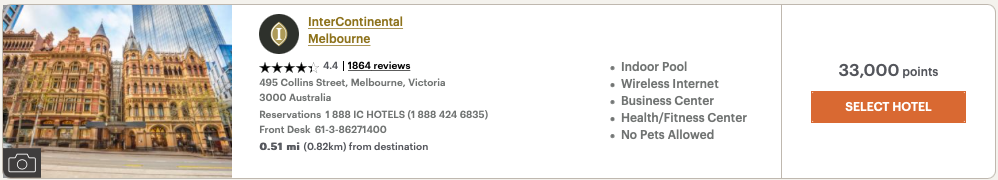 Intercontinental Melbourne award price
