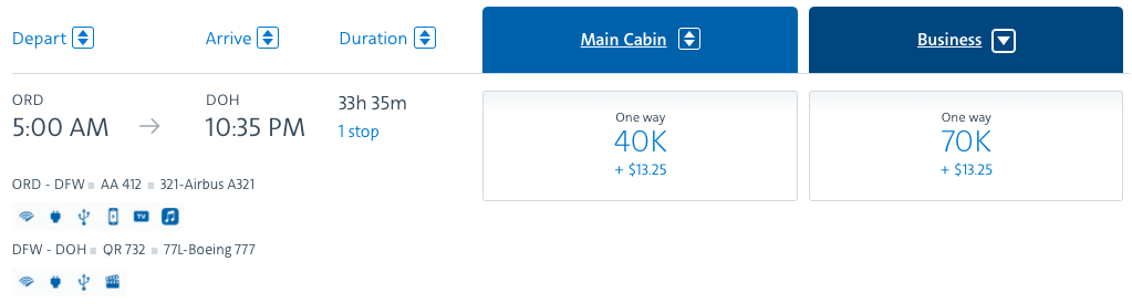 ORD to DOH American award space