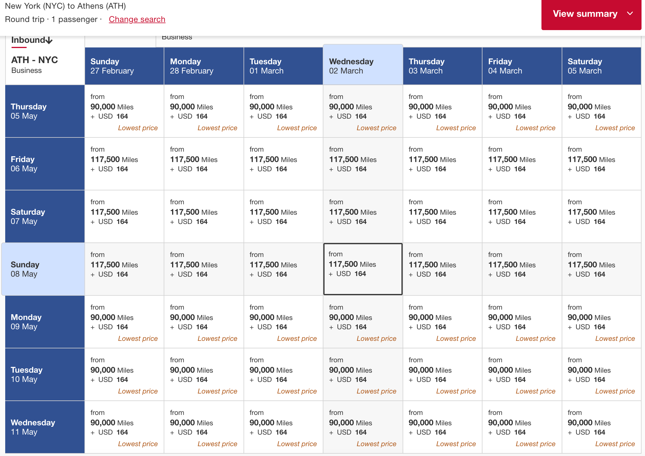 Emirates flight pricing from EWR to ATH