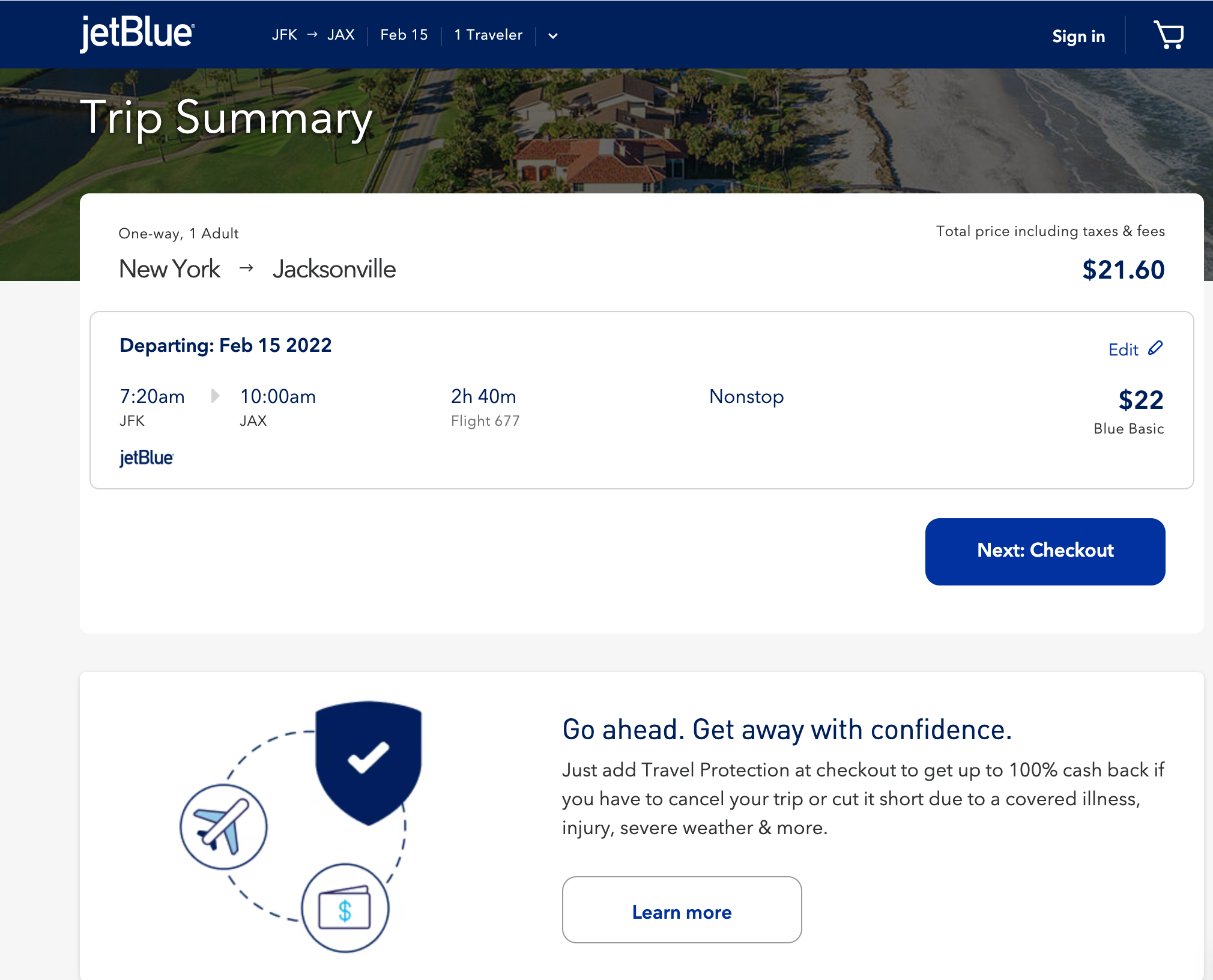 JetBlue sale. (Screenshot courtesy JetBlue)