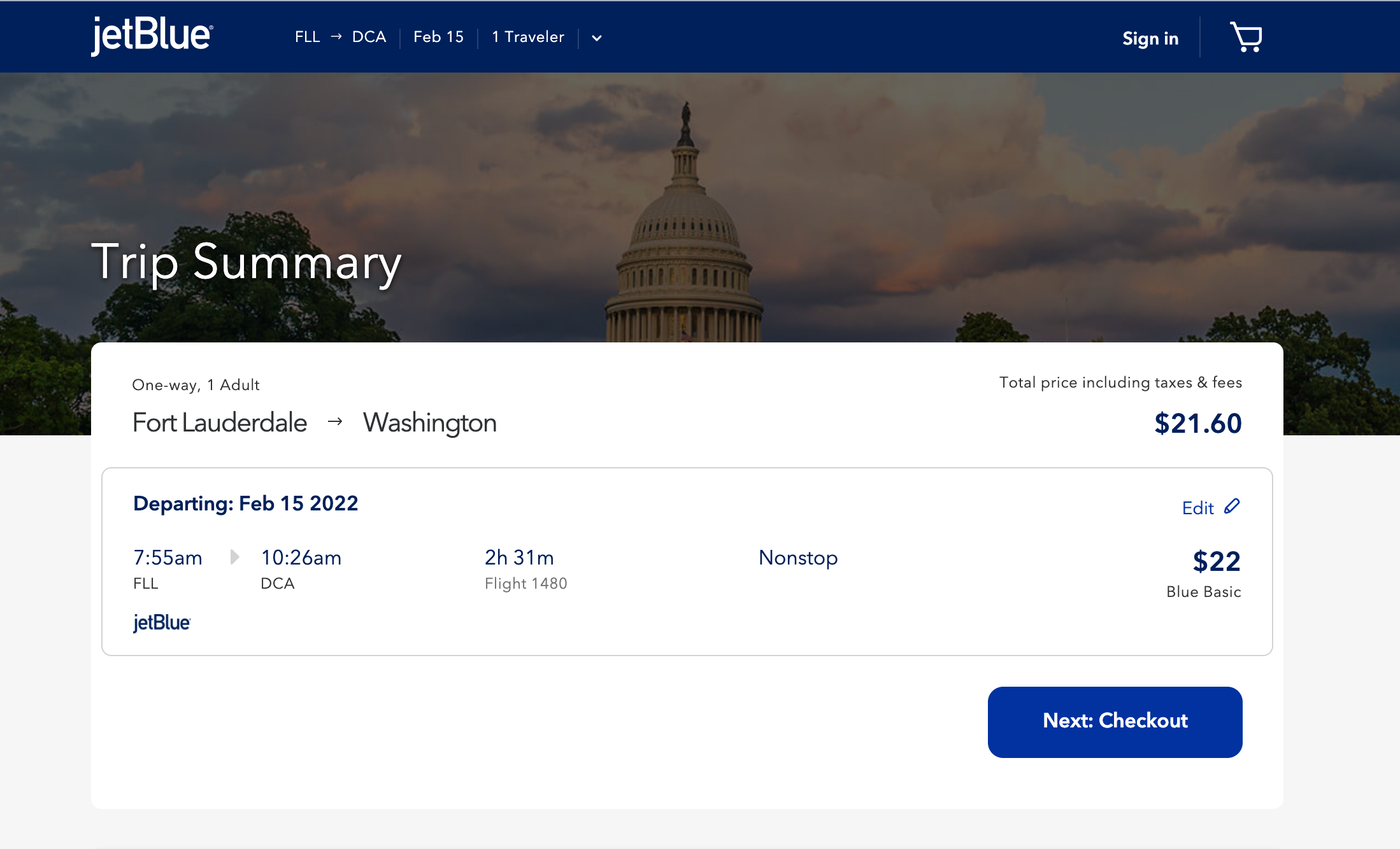 JetBlue sale. (Screenshot courtesy JetBlue)