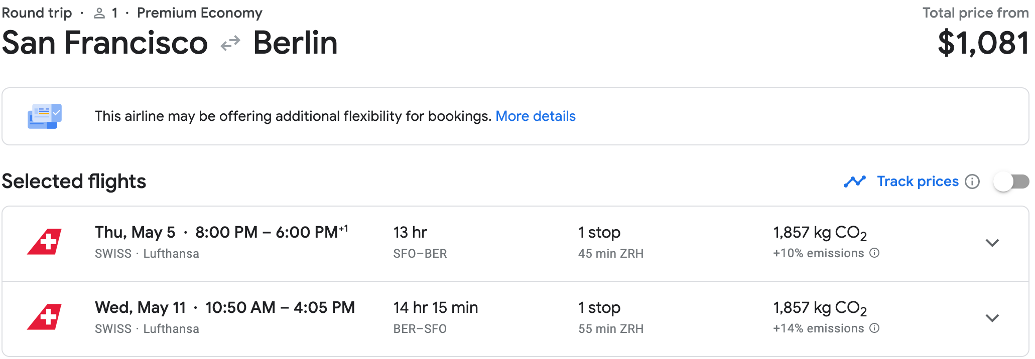 Booking a flight from San Francisco (SFO) to Berlin (BER)
