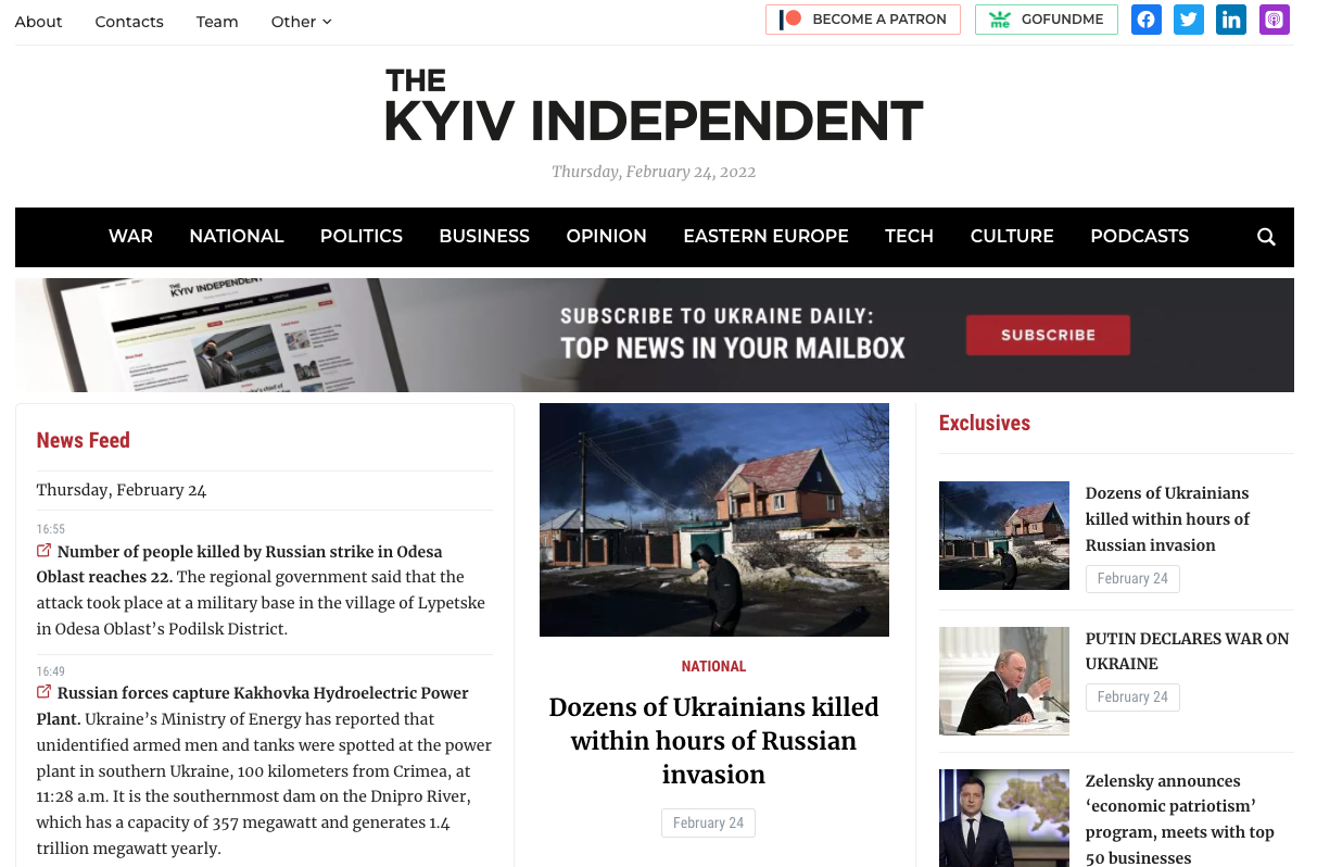 The Kyiv Independent website