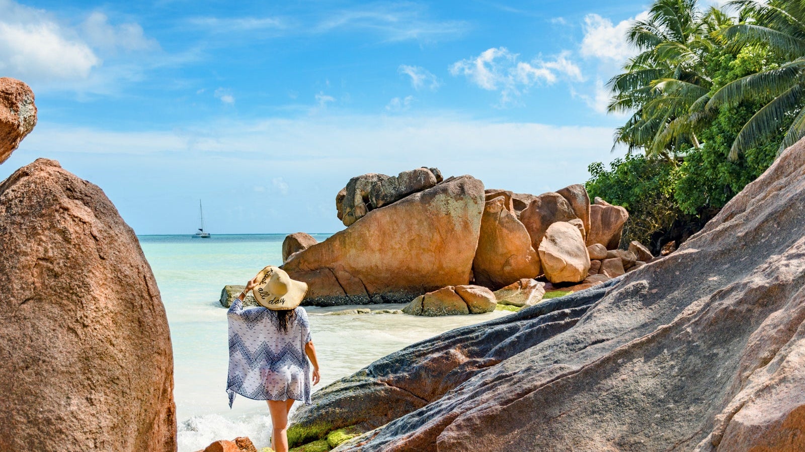 Young Woman On Sandy Beach, Tropical, Exotic, Travel, Vacation, Summer.