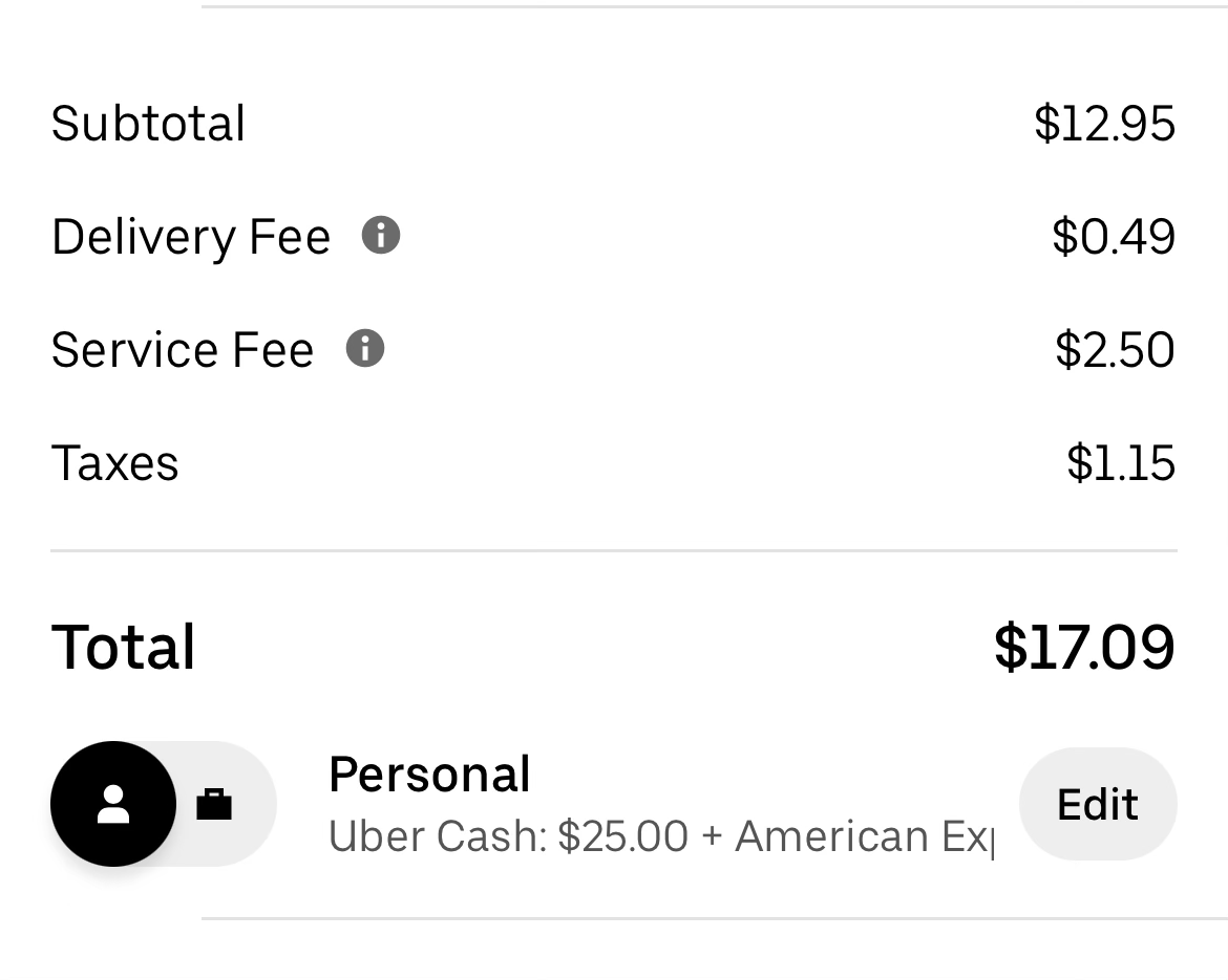 Uber Cash and Amex screenshot