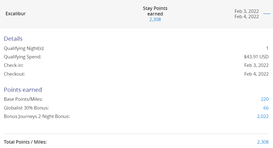 Hyatt earnings at Excalibur booked through MGM