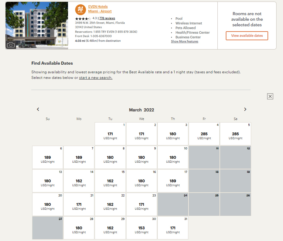 AAA rate on IHG calendar