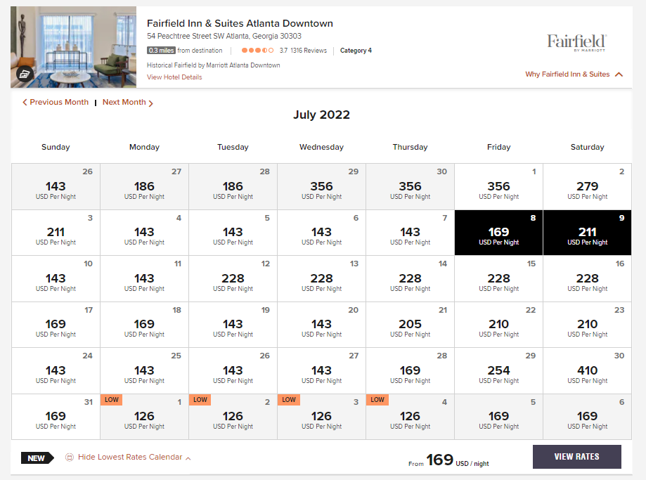Marriott Lowest Rates Calendar