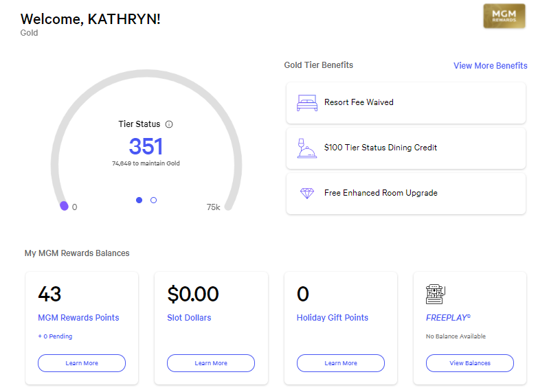 MGM Rewards earning profile