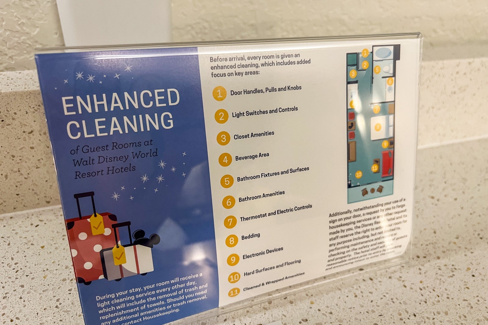 Sign with cleaning details at Disney's All-Star Music Resort