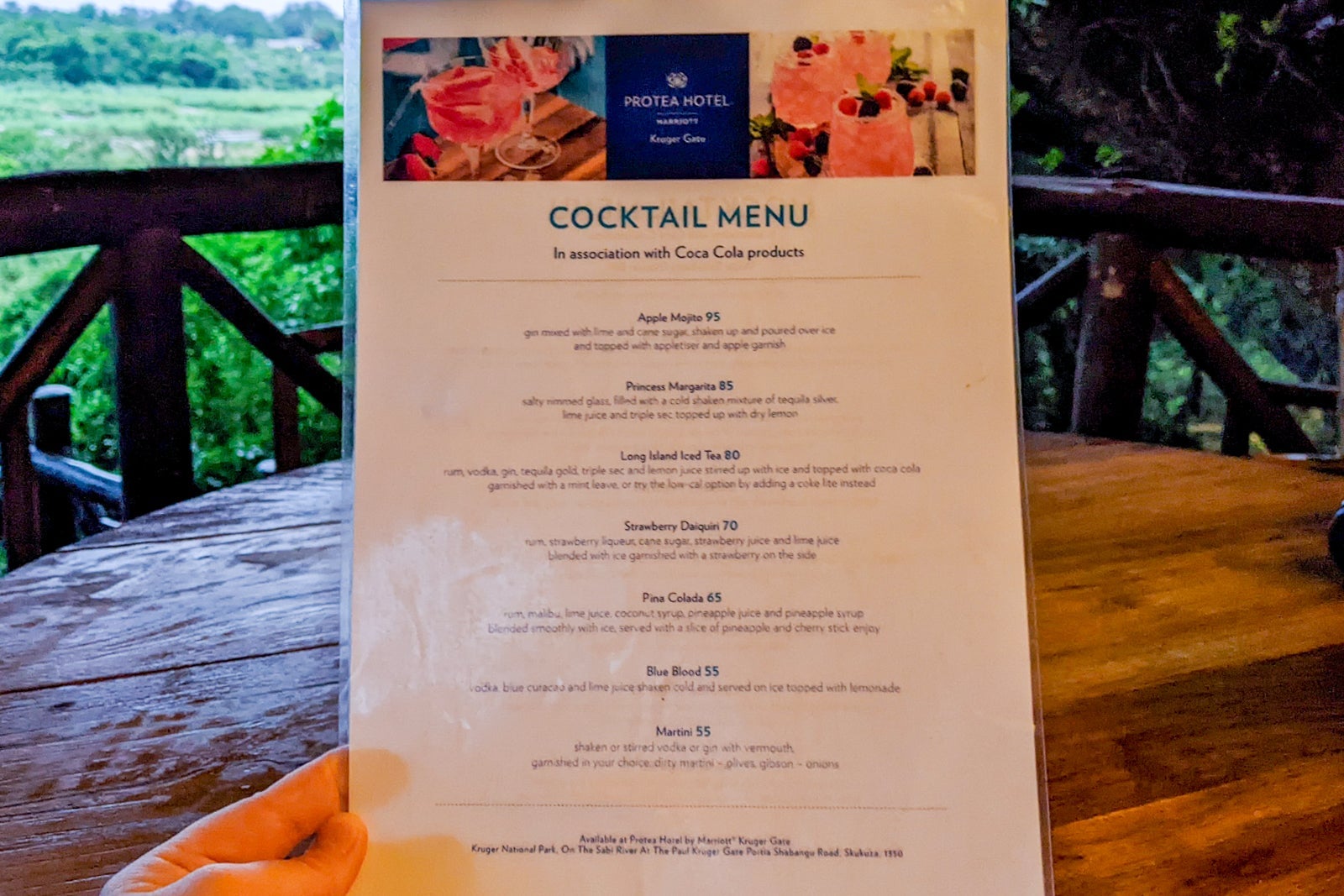 Protea Hotel Kruger Gate drink menu
