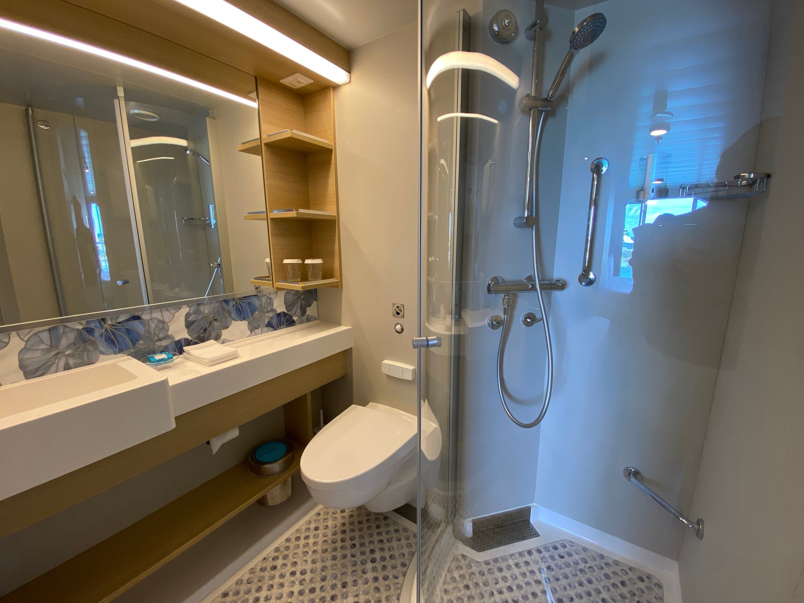 The bathroom in a balcony cabin on Royal Caribbean's Wonder of the Seas.