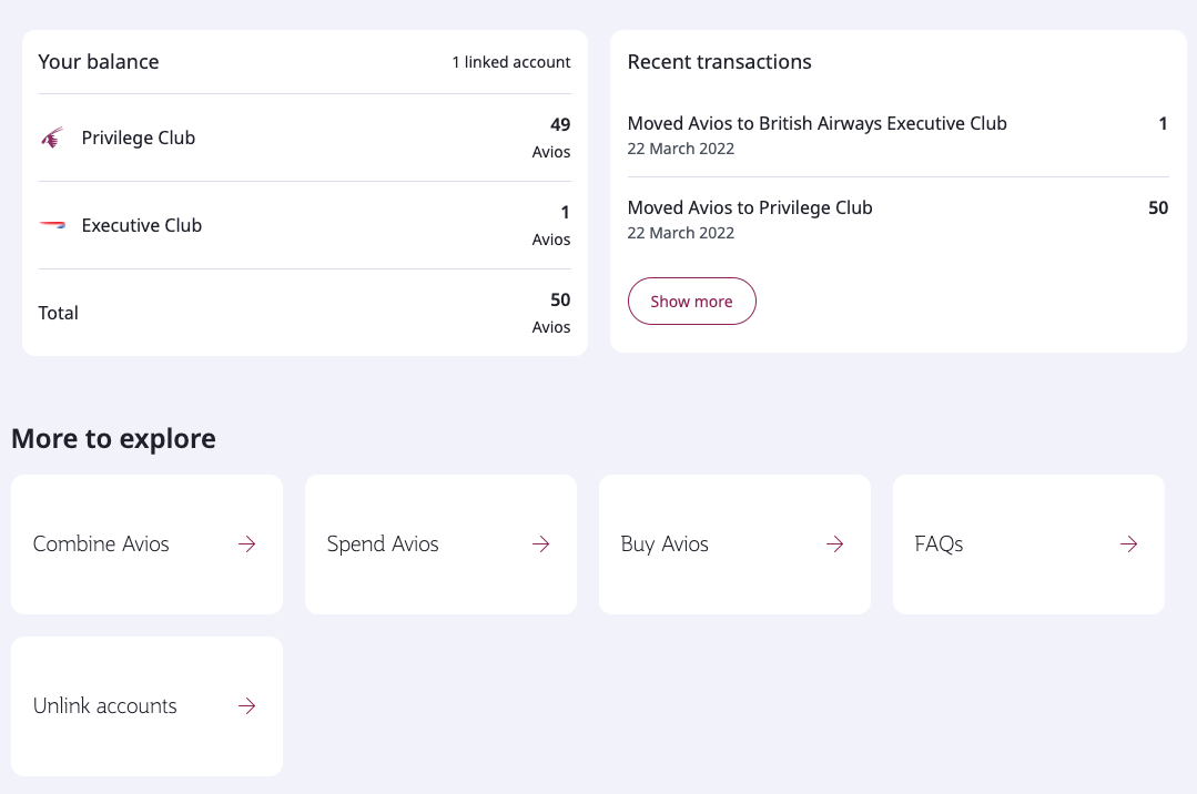 Combine Avios button