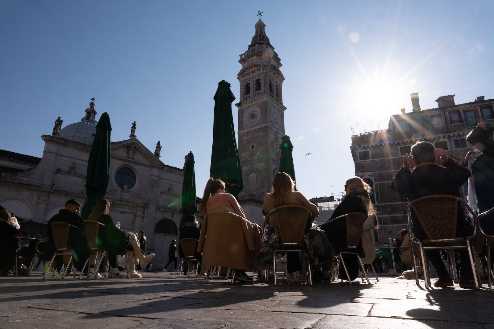 Tourists at an outdoor café in Italy