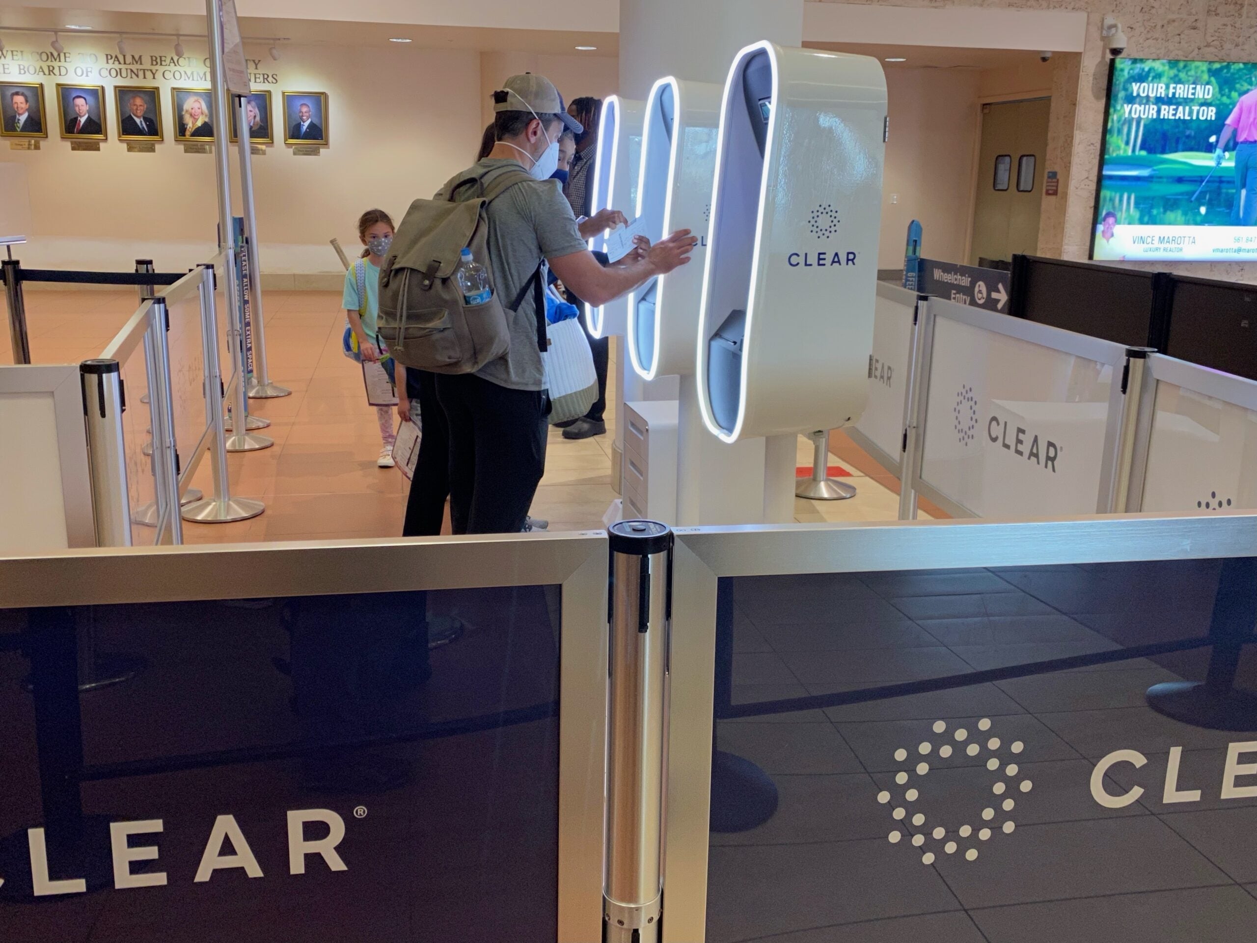 Passengers using CLEAR kiosk that allows quick and secure Identity confirmation, West Palm Beach Airport, Florida. (Photo by: Lindsey Nicholson/UCG/Universal Images Group via Getty Images)