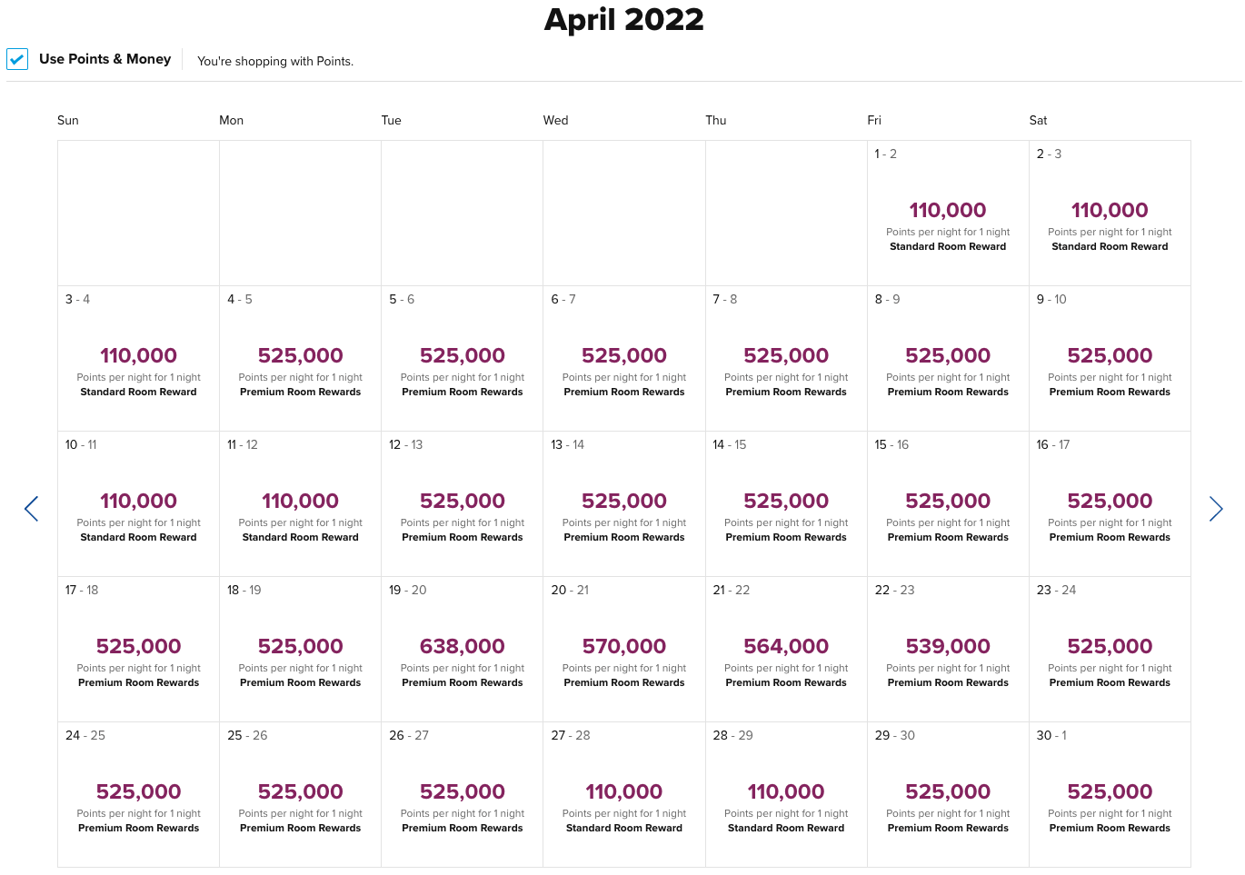 Grand Wailea, A Waldorf Astoria Resort award price calendar