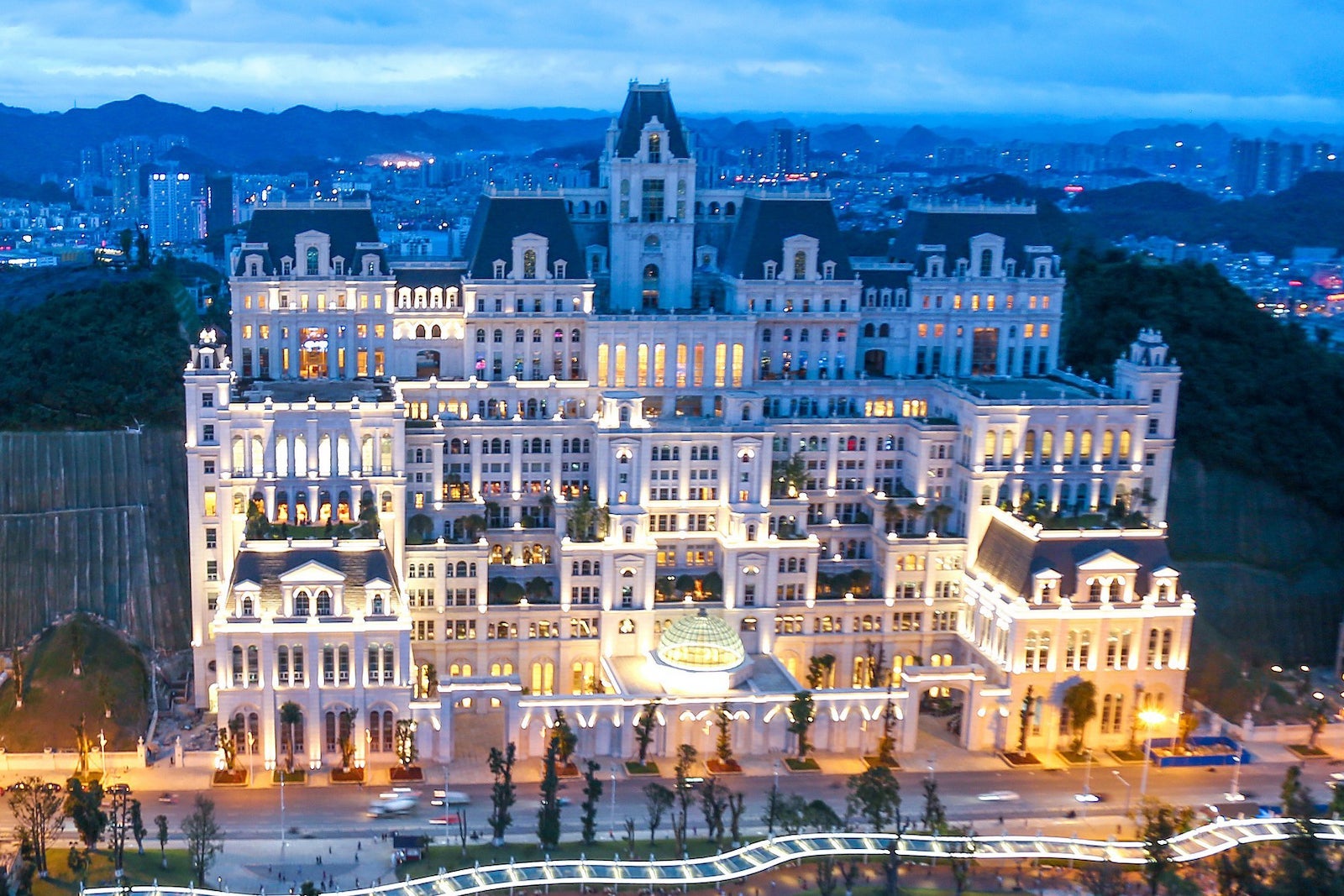 rendering of large, castle-like hotel