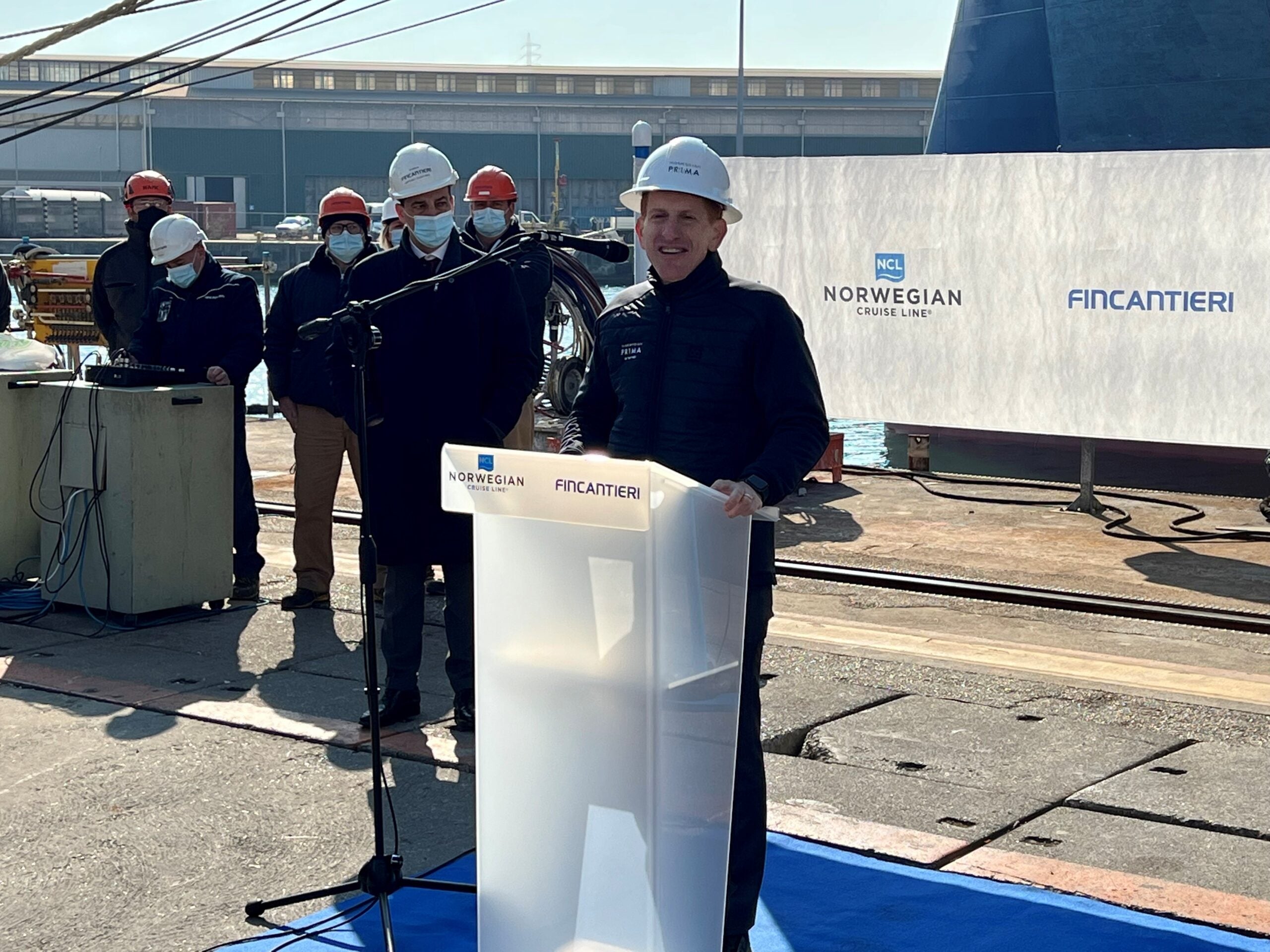 Norwegian Cruise Line CEO speaks at Fincantieri shipyard