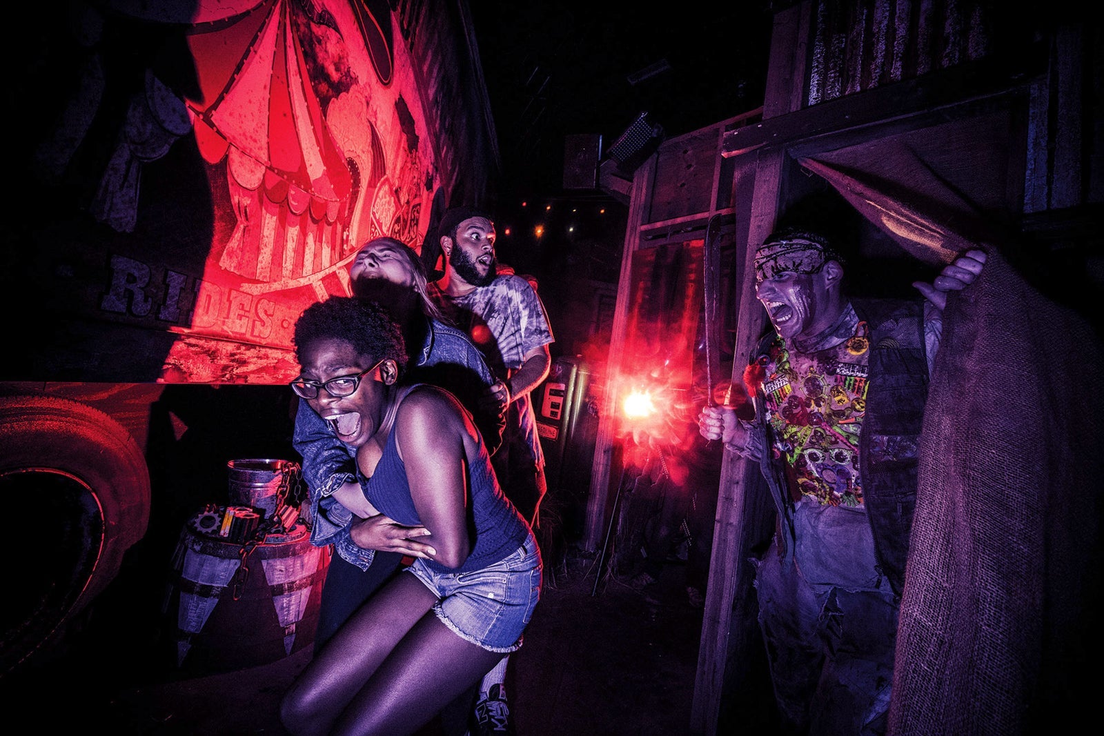 Group of people in a haunted house