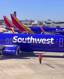 southwest planes parked at an airport