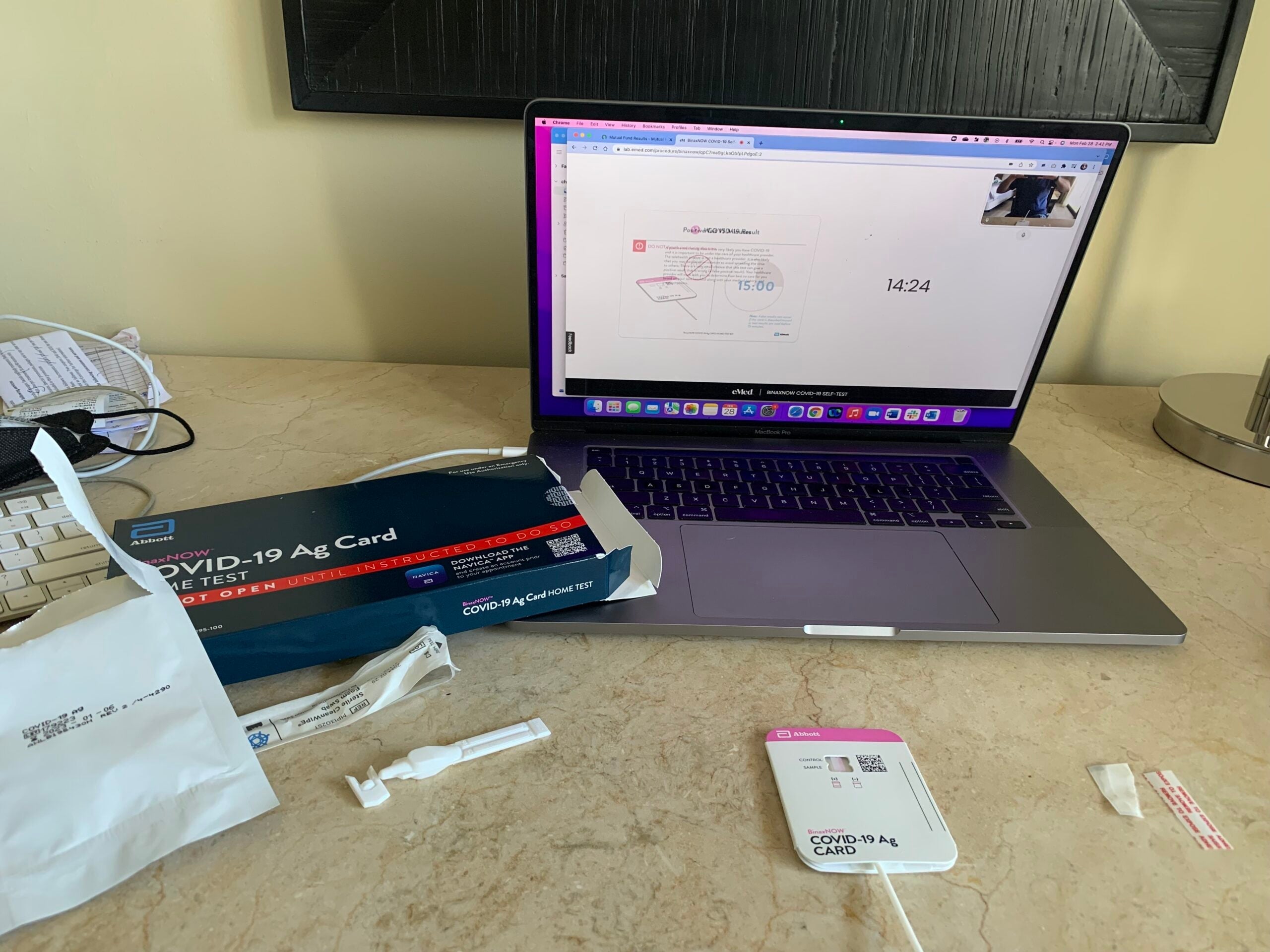 Photo of an at-home COVID-19 test kit in 2022