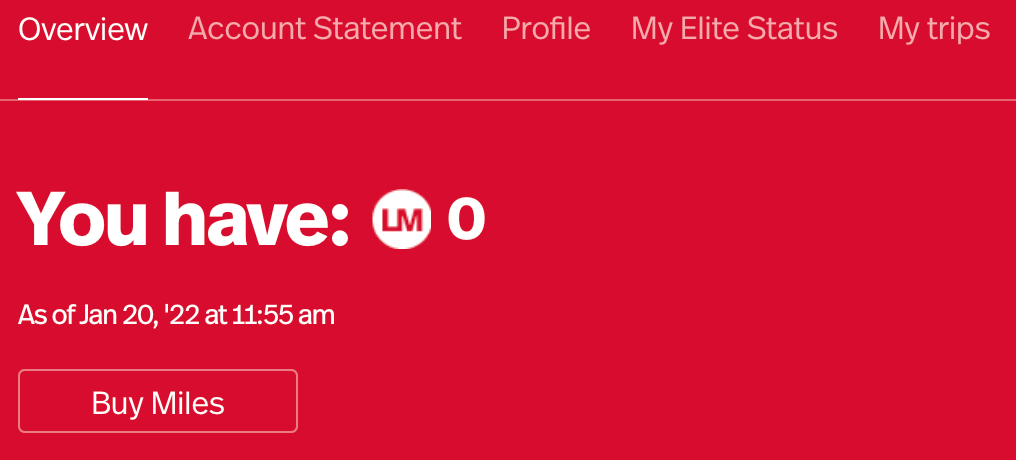 LifeMiles zero balance