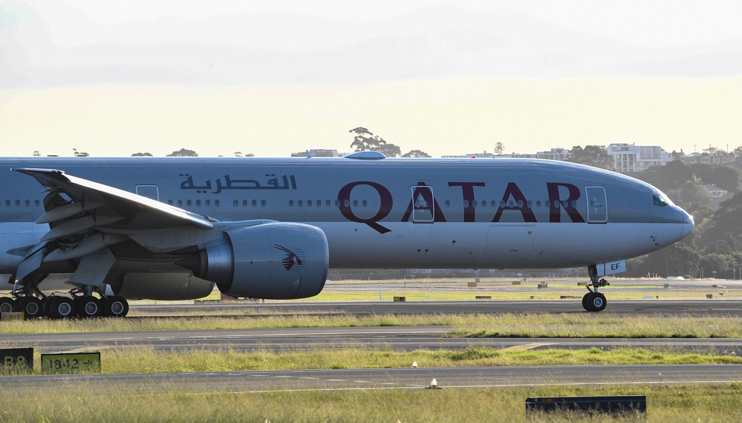 Qatar Airways Boeing 777 on the ground in Doha