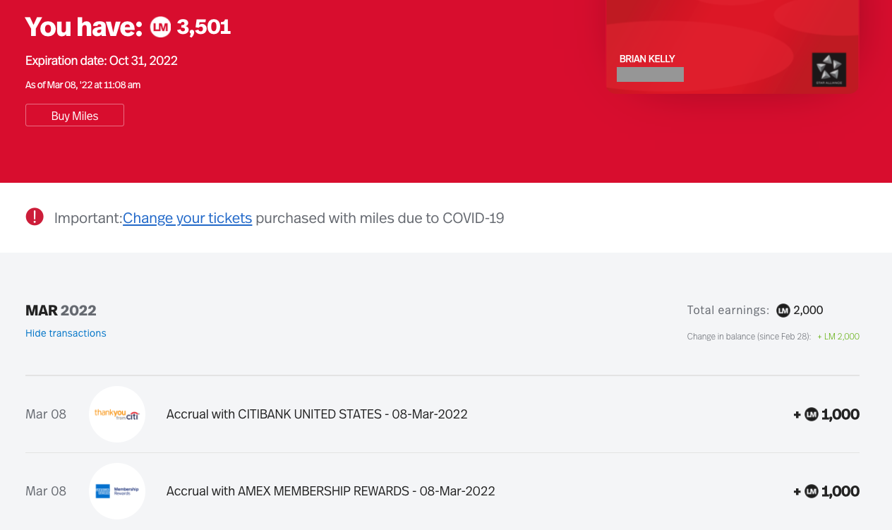 LifeMiles online account