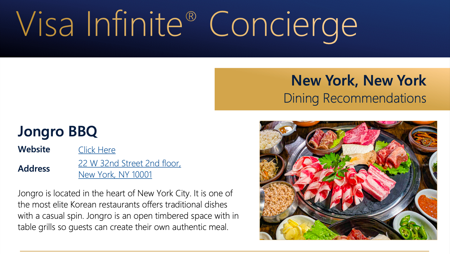 Visa Concierge Dining