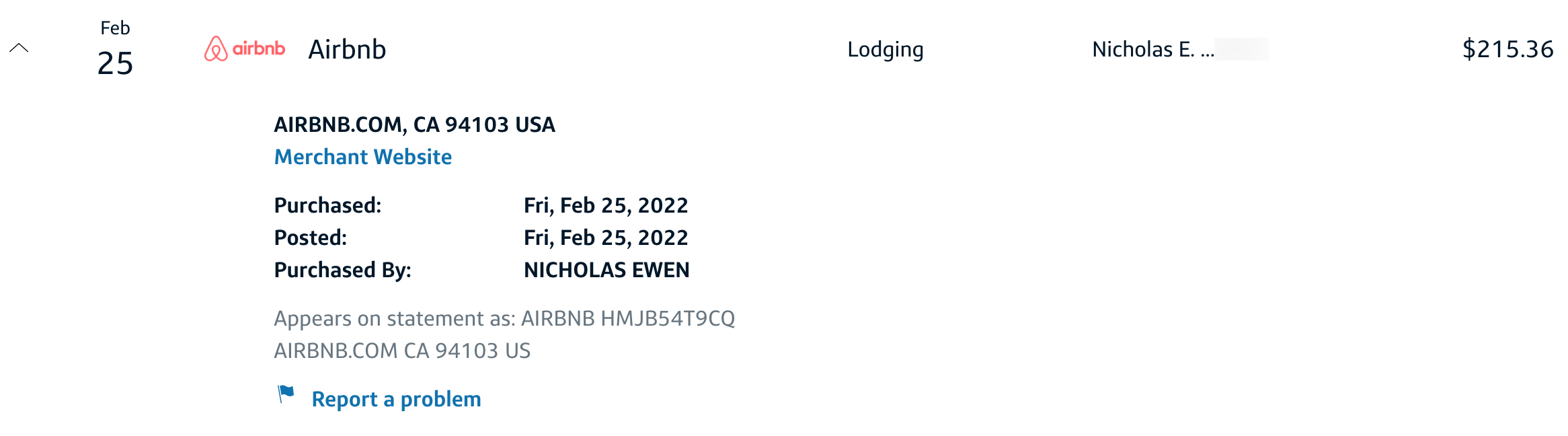 An Airbnb transaction on the Capital One Venture X