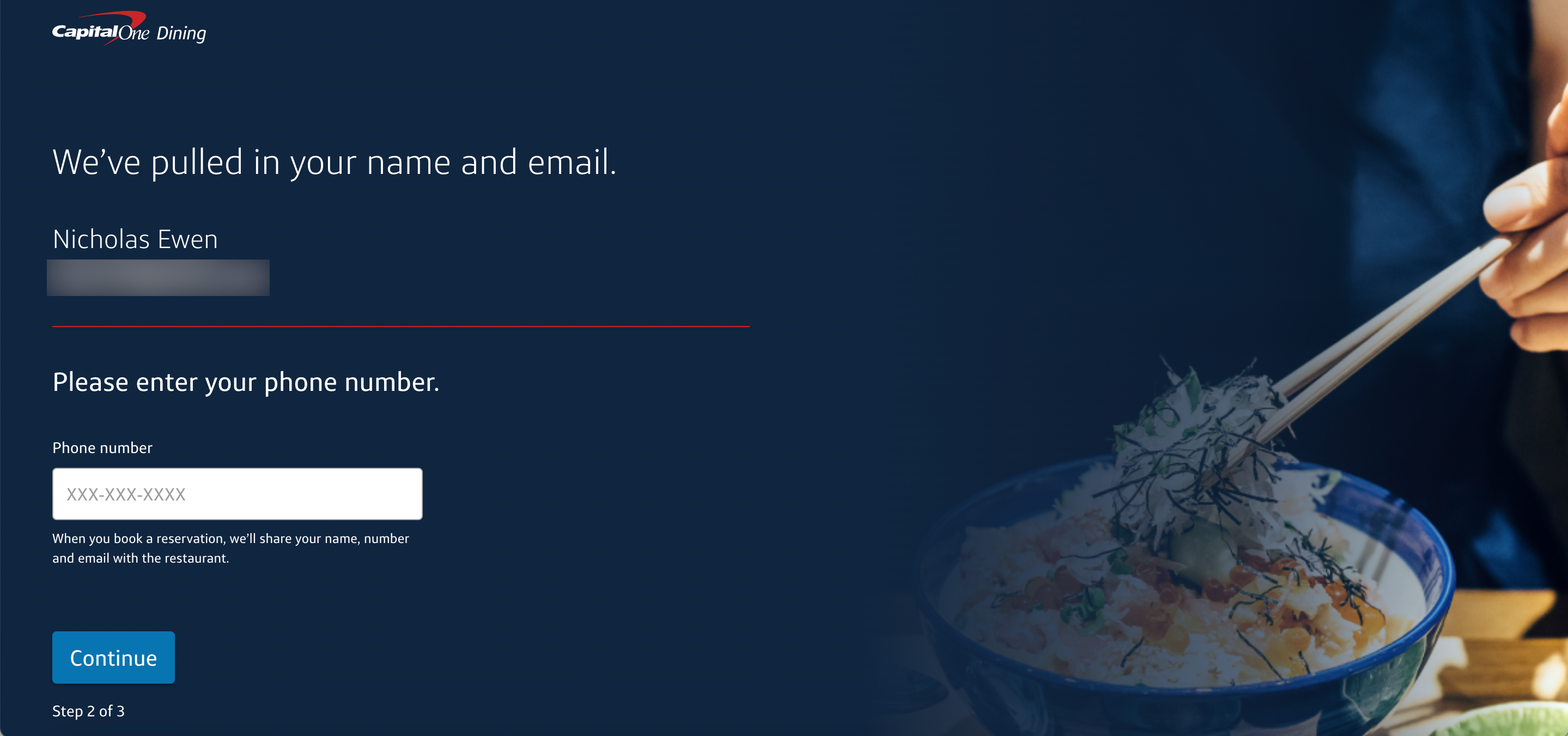 Adding your phone number to Capital One Dining