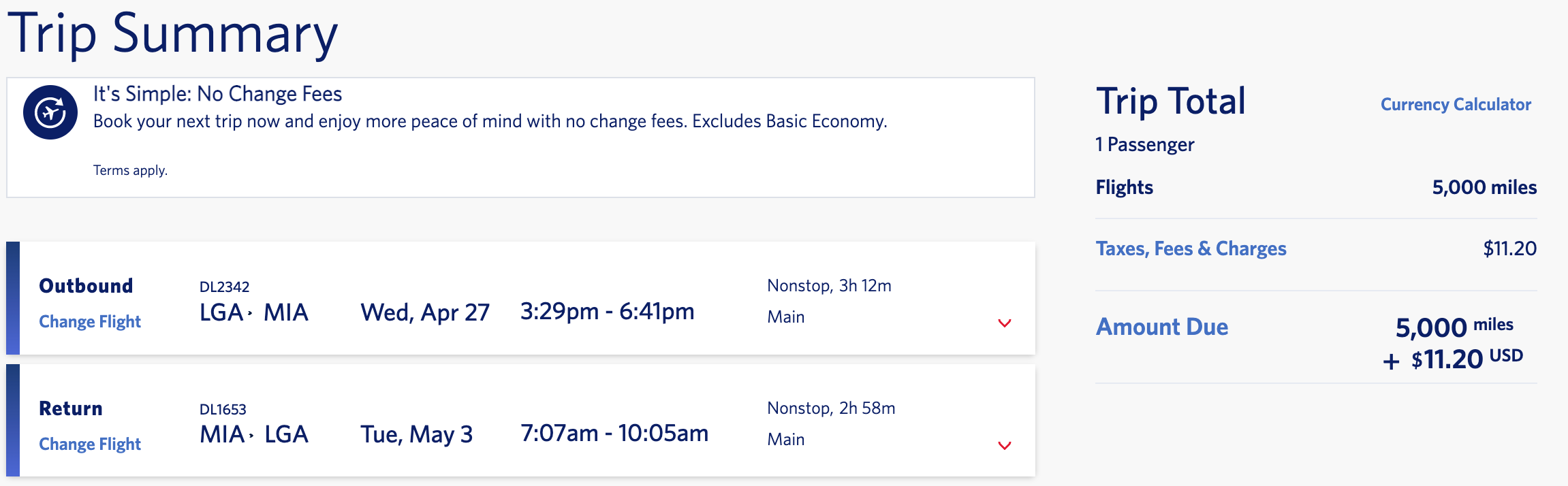 Booking New York to Miami on Delta