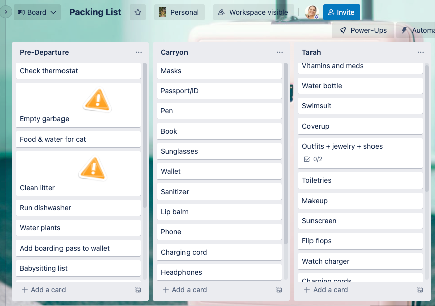 Screenshot of a Trello board