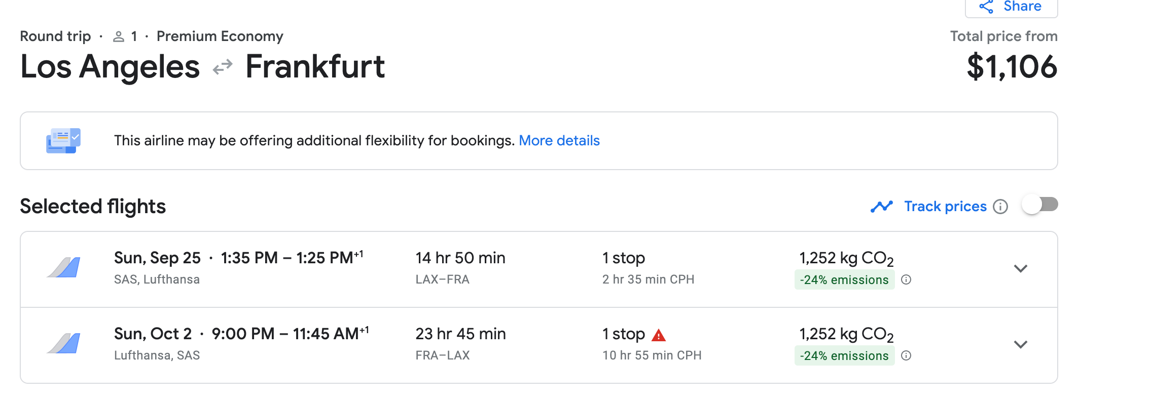 Deal on LAX to Frankfurt flights. (Screenshot courtesy Google Flights)