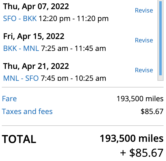 Booking a flight from SFO to BKK